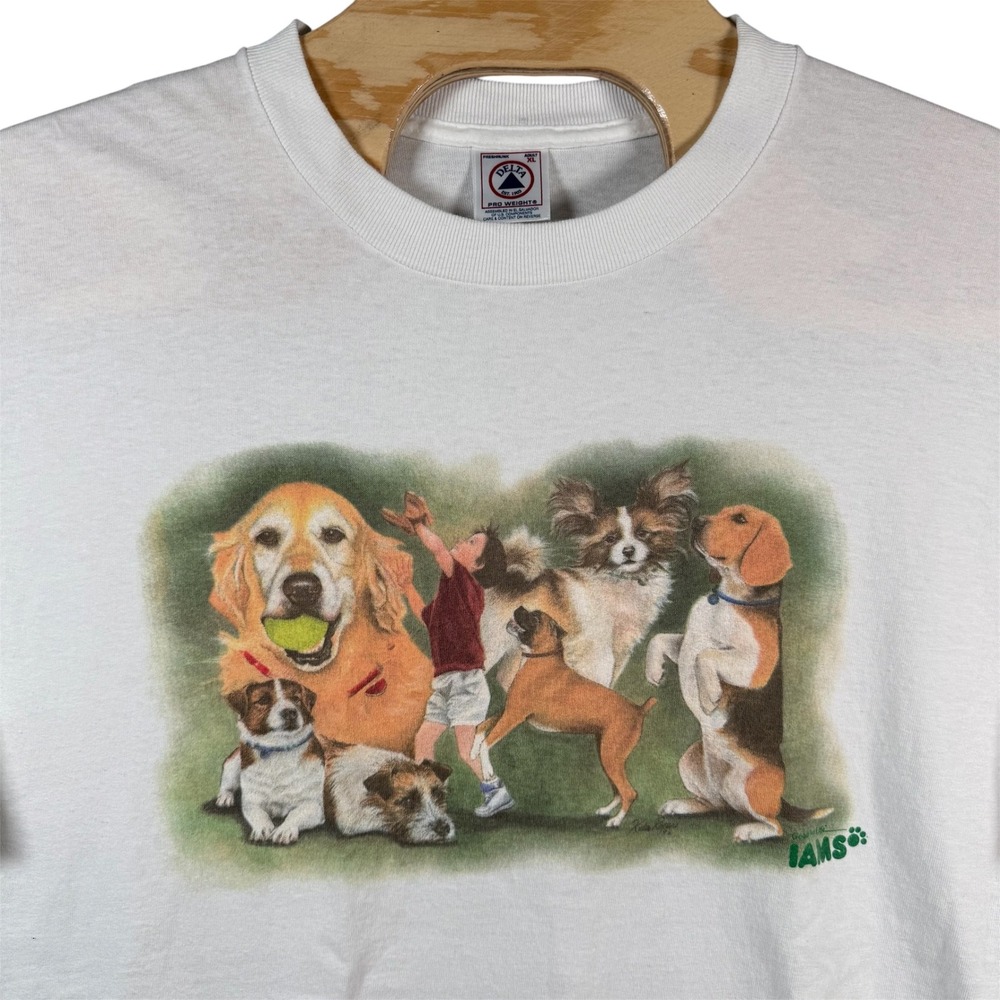 Vintage Iams Dogs‎ Graphic Delta T-Shirt Mens XL White Golden Retriever Pet Tee